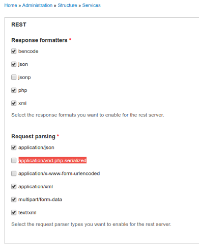 Drupal Services settings